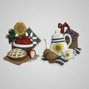 Vintage Home Interior 3D Wall Deco Set Apple Pie Muffins & Teapot 3373 1B 2B